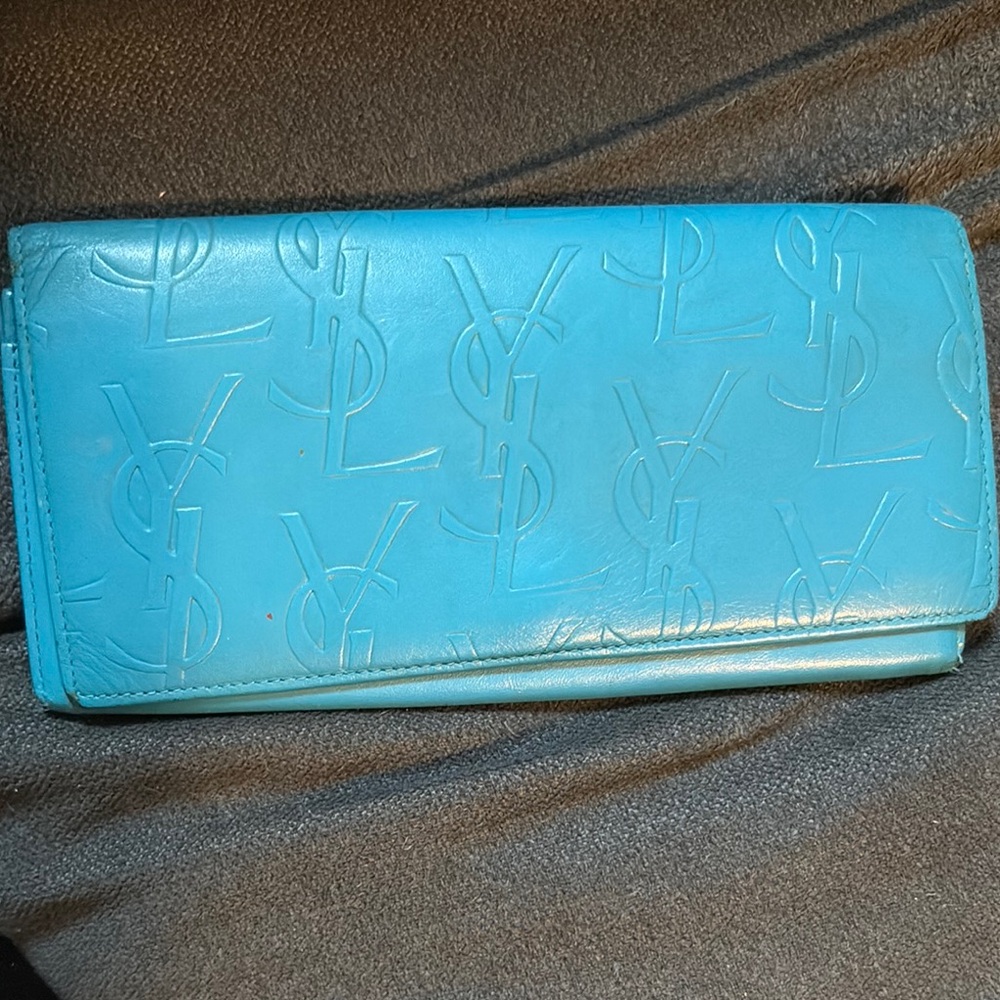 Yves Saint Laurent Blue Embossed Leather Wallet make offer